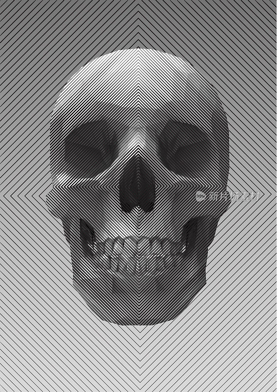 Monochrome engraving polygonal skull illustration